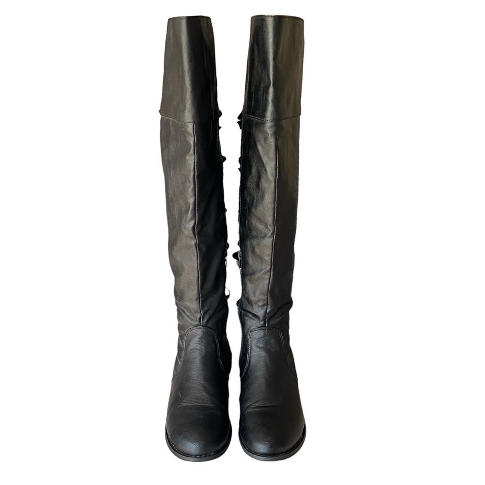 A.X.N.Y. Knee High Boots Bow Back Black Vegan Leather Women Size 7